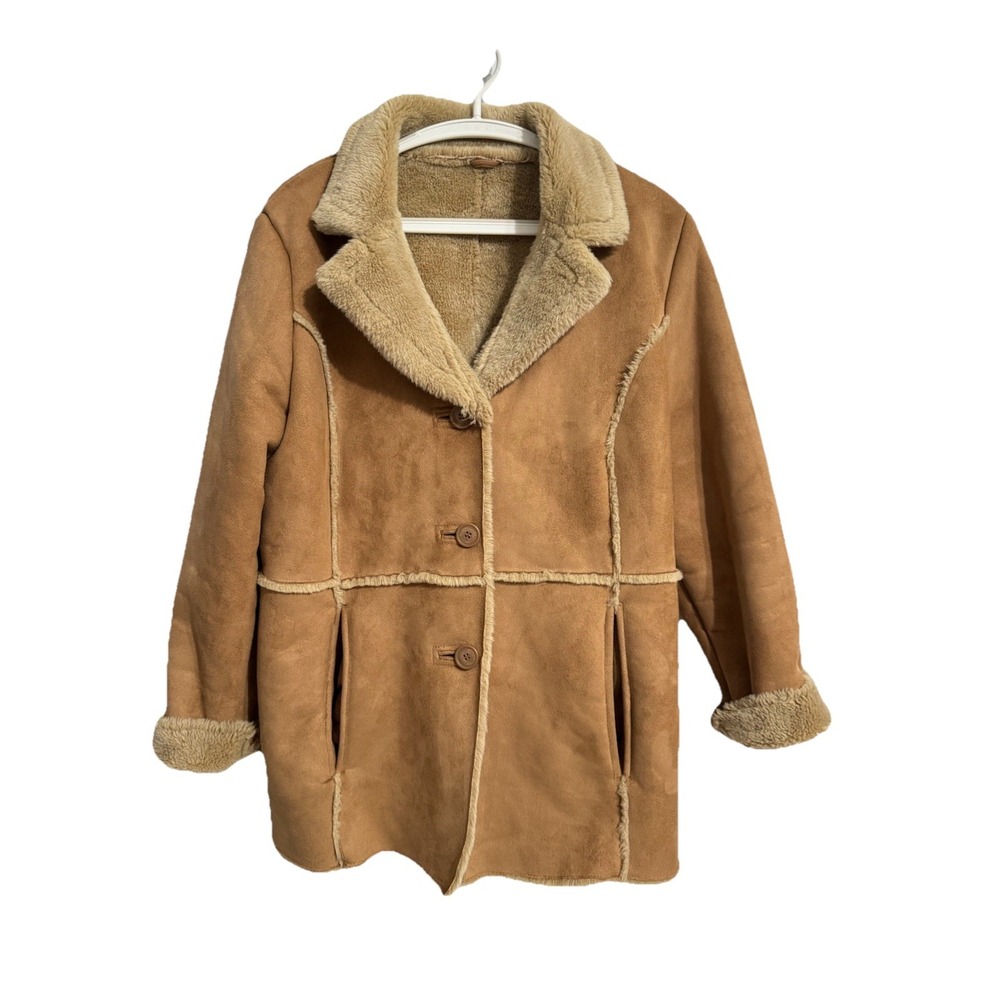 Columbia Size Large Tan Womens Suede Penny Lane Jacket Coat Faux Fur Country